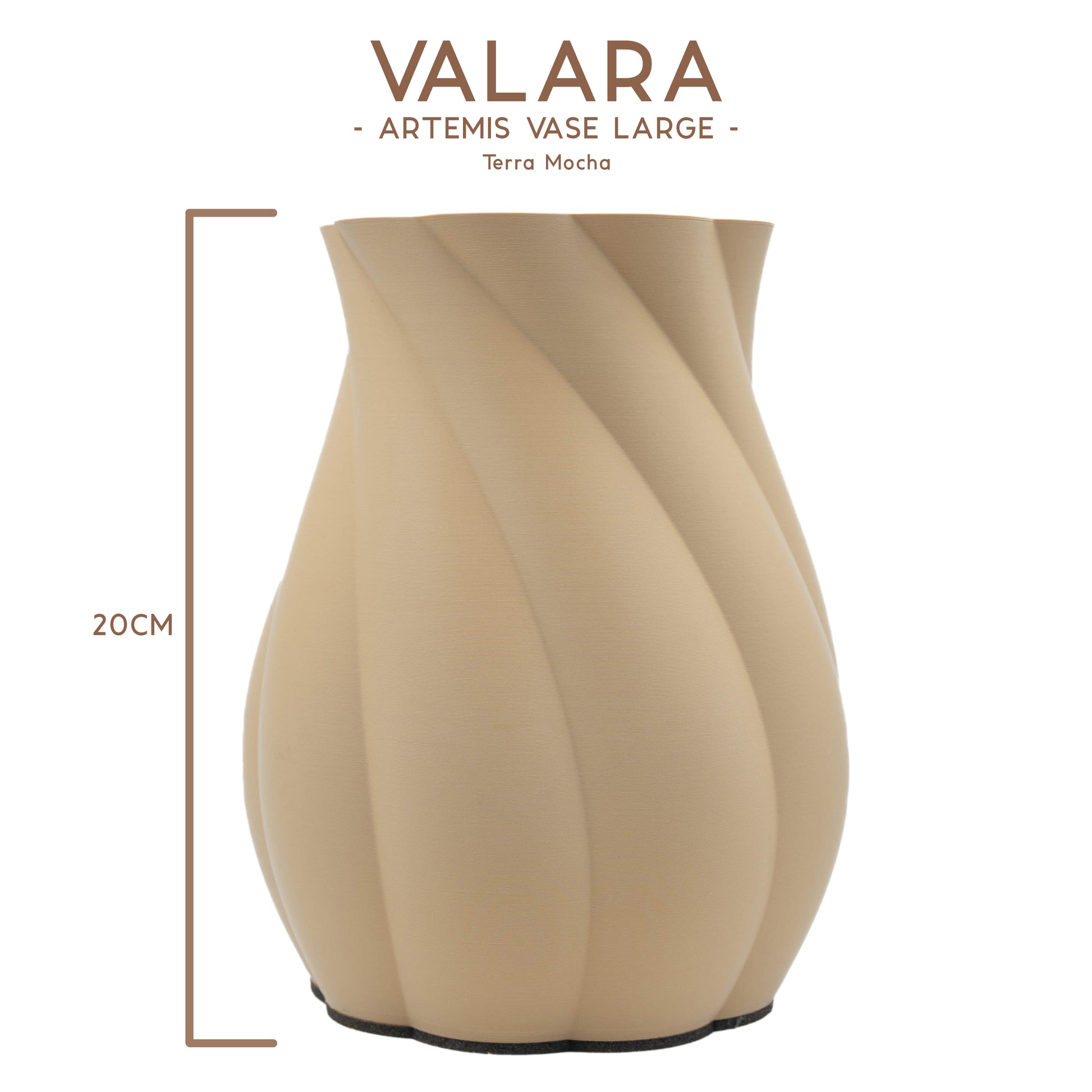 Valara Design Artemis Vase Large in terra mocha brown studio photo measurement 20cm