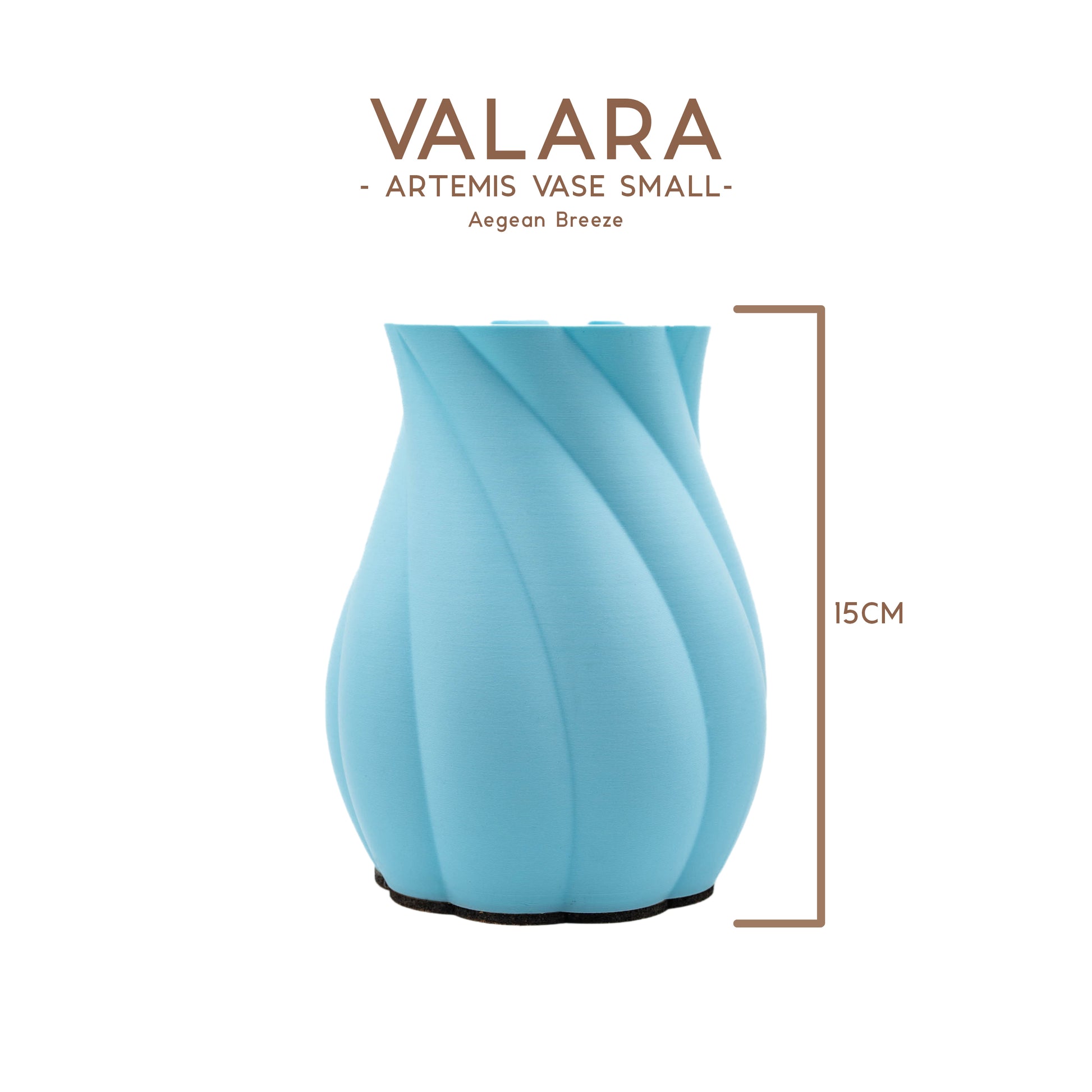 Valara Design Artemis Vase Small in aegean breeze studio shot measurements