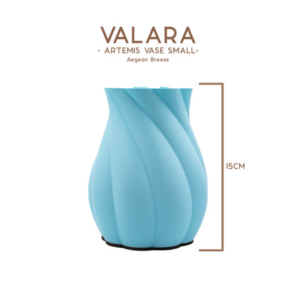 Valara Design Artemis Vase Small in aegean breeze studio shot measurements