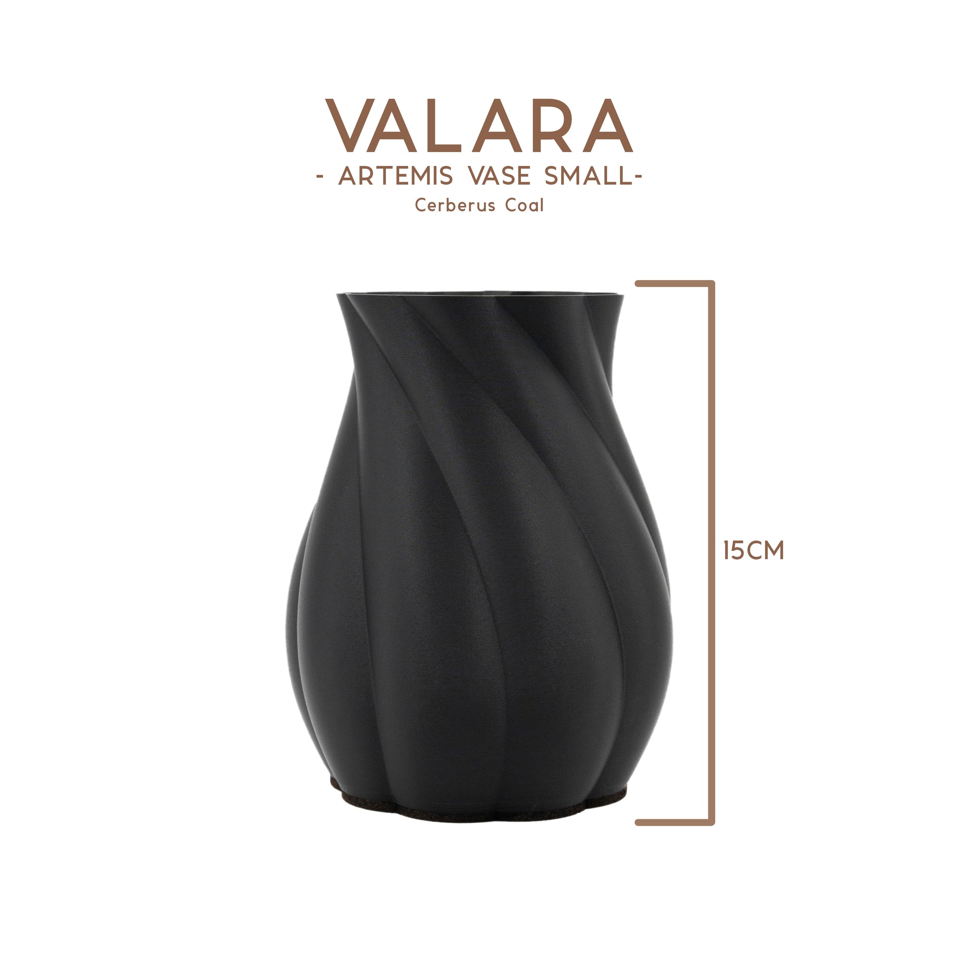 Valara Design Artemis Vase Small cerberus coal black studio shot measurement 15cm