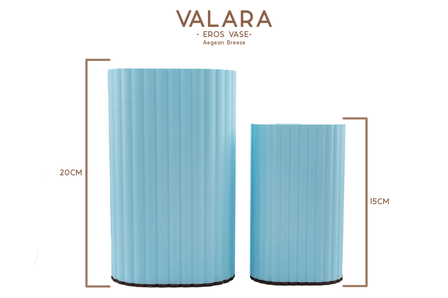 Valara Design Eros Vase both sizes aegean breeze blue studio photo measurements 15cm and 20cm