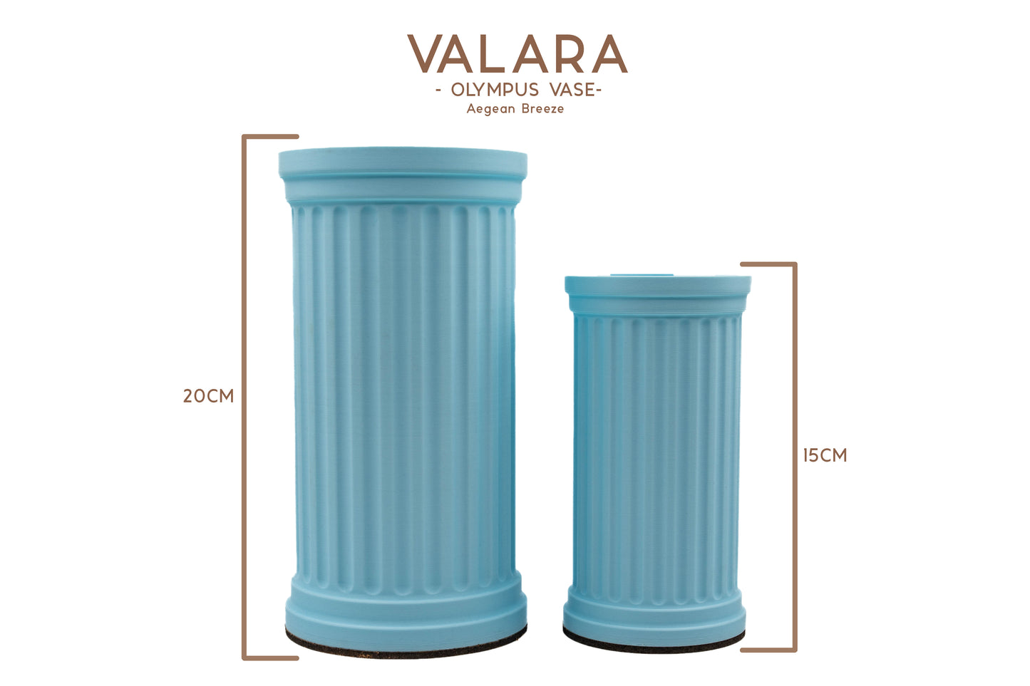 Valara Design Olympus Vase both sizes aegean breeze blue studio photo measurements 15cm and 20cm 