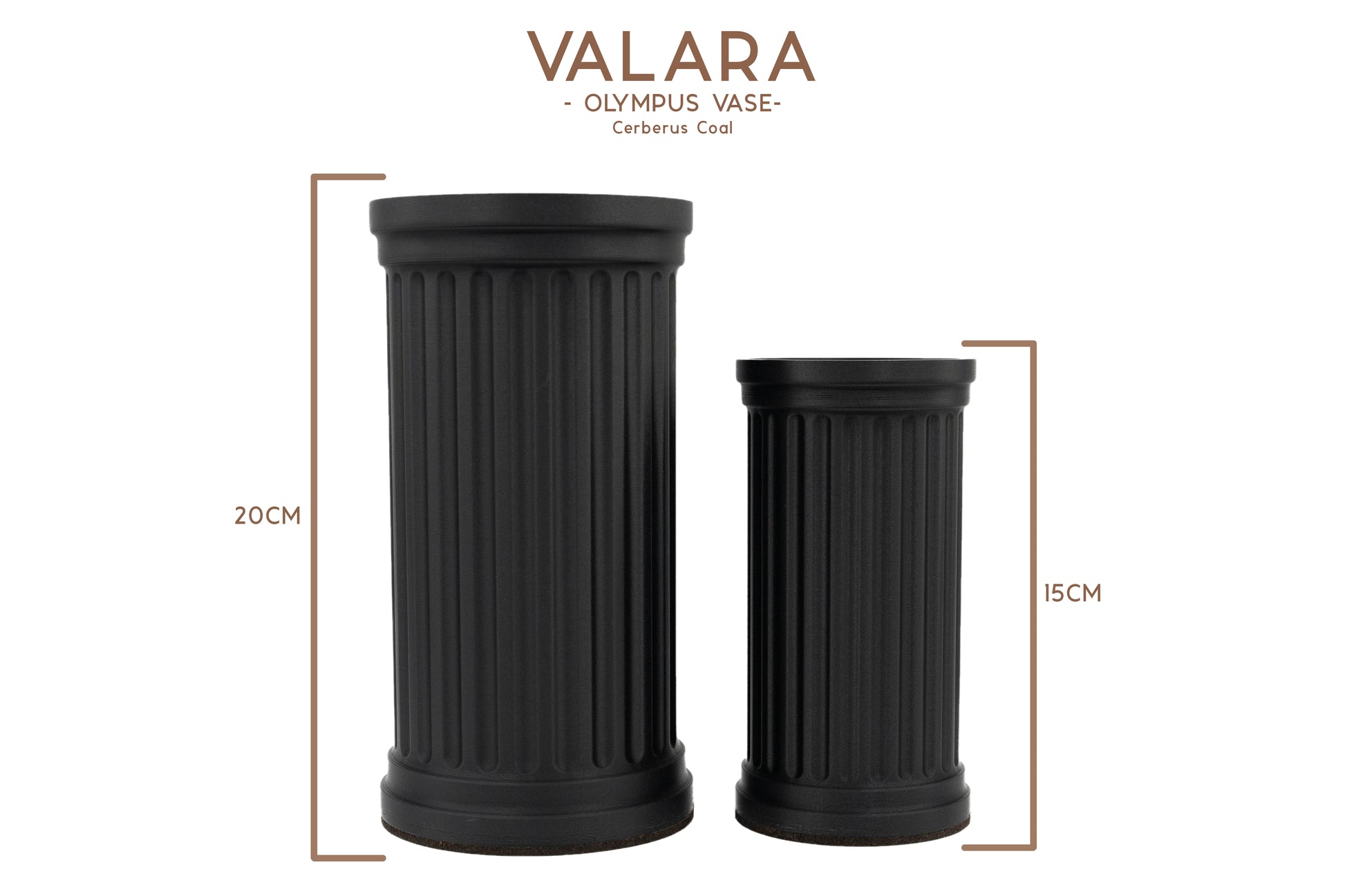 Valara Design Olympus Vase both sizes cerberus coal black studio photo measurements 15cm and 20cm 