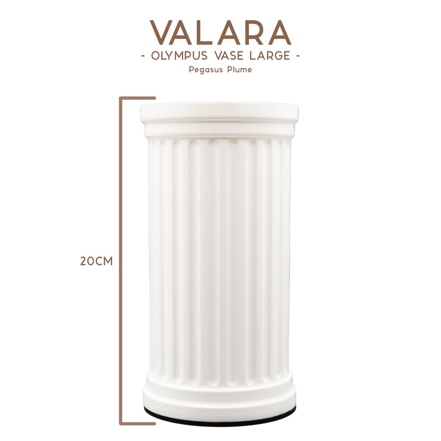 Valara Design Olympus Vase large pegasus plume white studio photo measurement 20cm