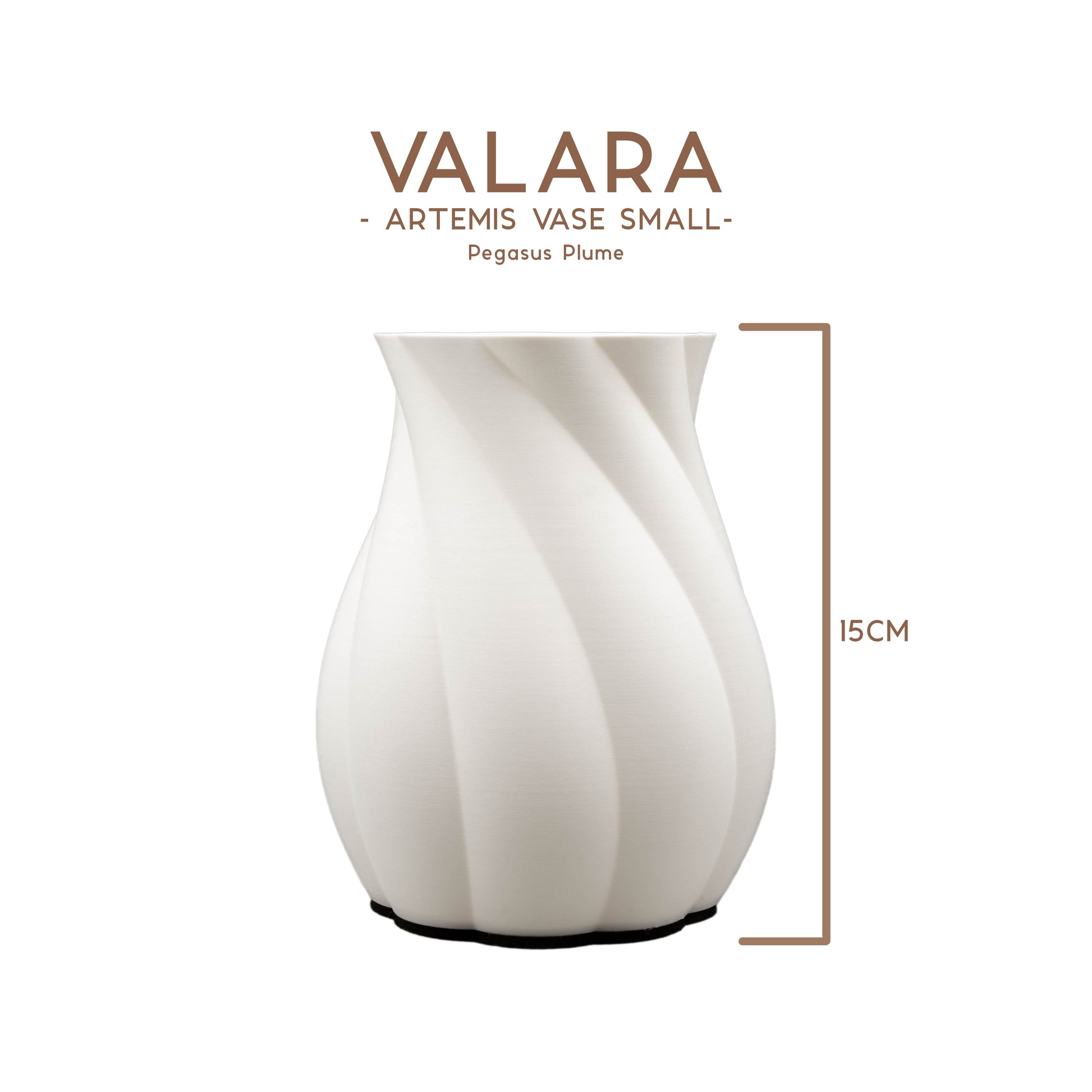 Valara Design Artemis Vase Small in Pegasus plume studio shot measurements