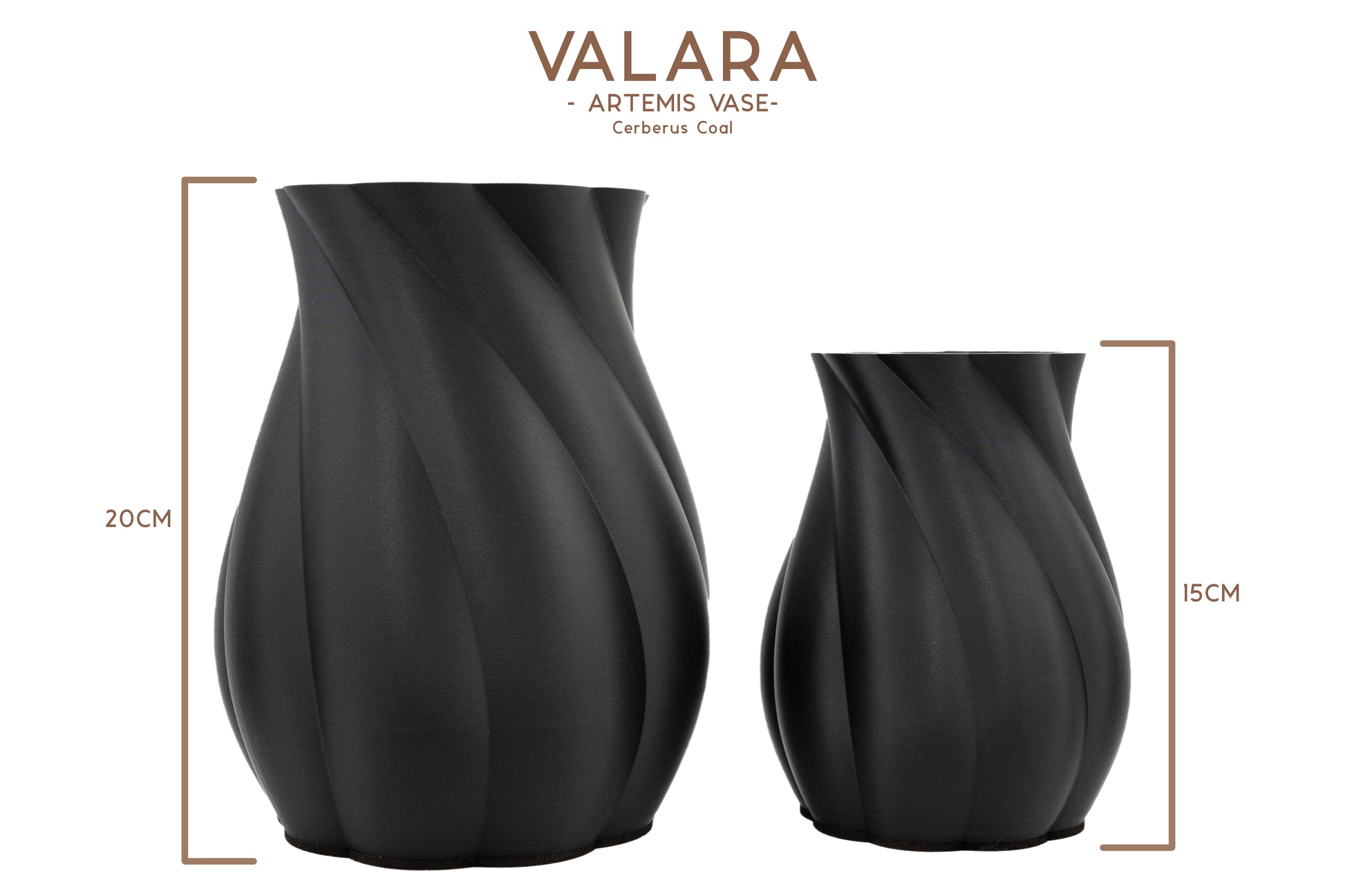 Valara Design Artemis Vase both sizes studio photo measurement 15cm and 20cm